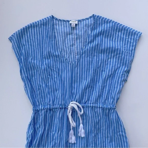 J.Crew Factory Women's Blue White Cover-up Midi Dress with Rope Tie Size Small - Picture 4 of 10